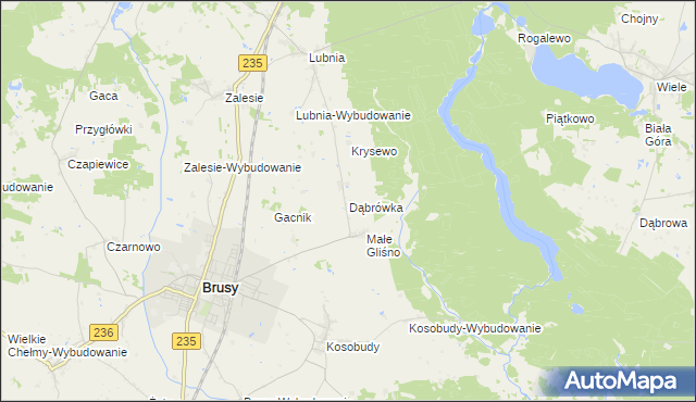 mapa Dąbrówka gmina Brusy, Dąbrówka gmina Brusy na mapie Targeo