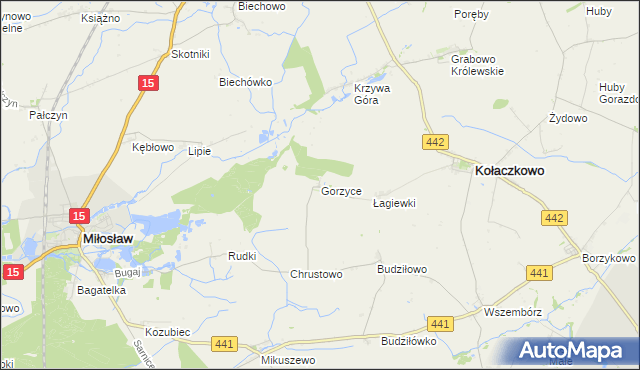 mapa Gorzyce gmina Miłosław, Gorzyce gmina Miłosław na mapie Targeo