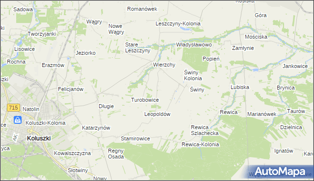 mapa Kazimierzów gmina Koluszki, Kazimierzów gmina Koluszki na mapie Targeo