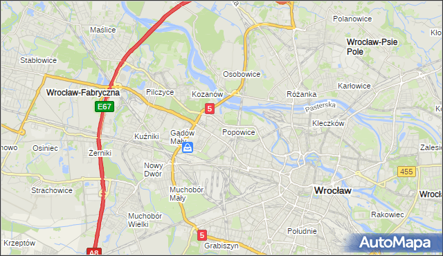 mapa Popowice gmina Wrocław, Popowice gmina Wrocław na mapie Targeo