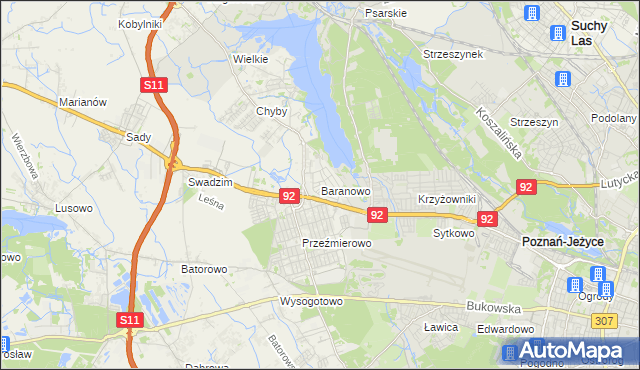mapa Baranowo gmina Tarnowo Podgórne, Baranowo gmina Tarnowo Podgórne na mapie Targeo