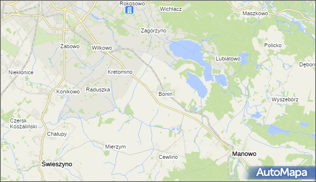 mapa Bonin gmina Manowo, Bonin gmina Manowo na mapie Targeo