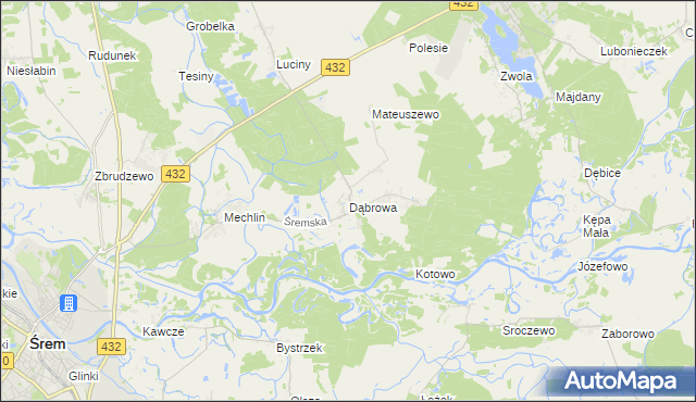 mapa Dąbrowa gmina Śrem, Dąbrowa gmina Śrem na mapie Targeo