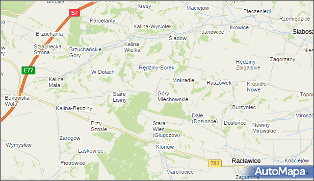 mapa Góry Miechowskie, Góry Miechowskie na mapie Targeo