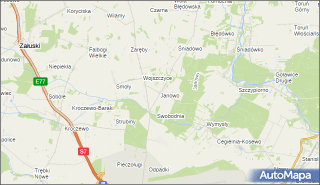 mapa Janowo gmina Zakroczym, Janowo gmina Zakroczym na mapie Targeo