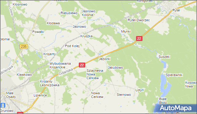 mapa Jeziorki gmina Chojnice, Jeziorki gmina Chojnice na mapie Targeo