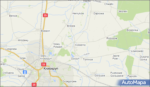 mapa Kobierno gmina Krotoszyn, Kobierno gmina Krotoszyn na mapie Targeo