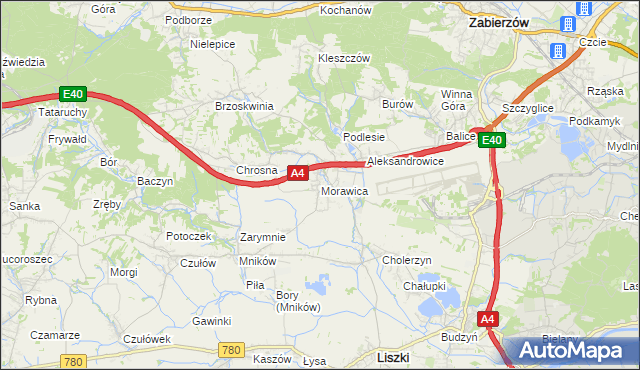 mapa Morawica gmina Liszki, Morawica gmina Liszki na mapie Targeo