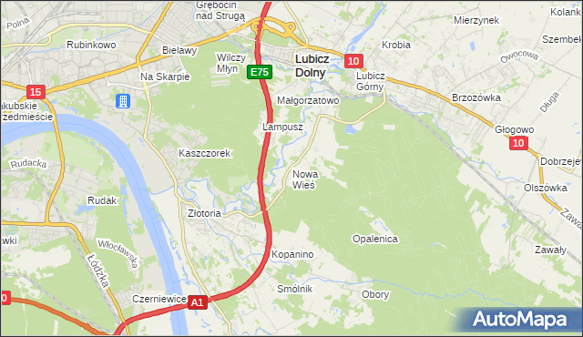 mapa Nowa Wieś gmina Lubicz, Nowa Wieś gmina Lubicz na mapie Targeo