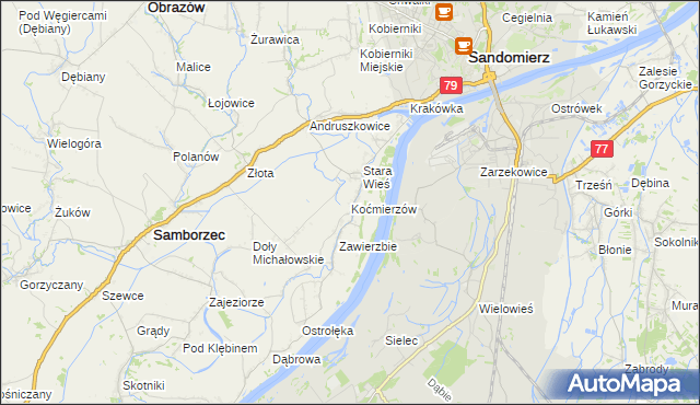 mapa Koćmierzów, Koćmierzów na mapie Targeo
