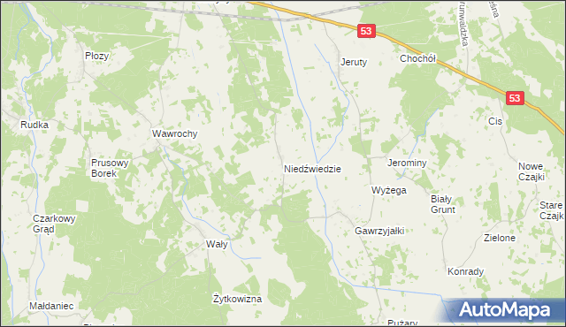 mapa Niedźwiedzie gmina Szczytno, Niedźwiedzie gmina Szczytno na mapie Targeo