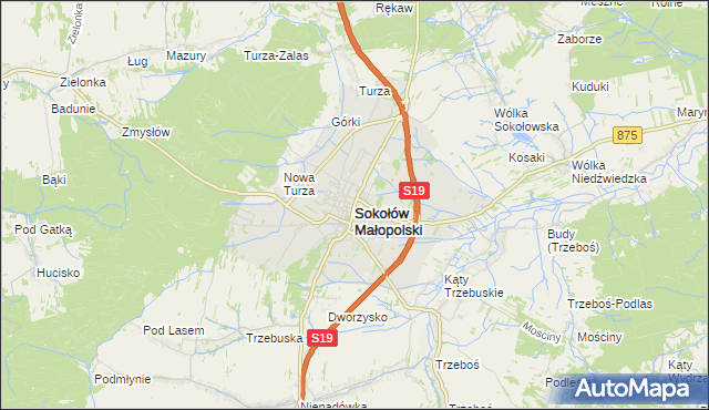 mapa Sokołów Małopolski, Sokołów Małopolski na mapie Targeo