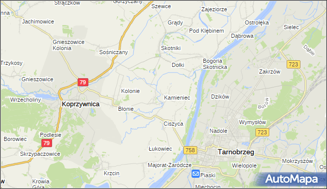mapa Kamieniec gmina Koprzywnica, Kamieniec gmina Koprzywnica na mapie Targeo
