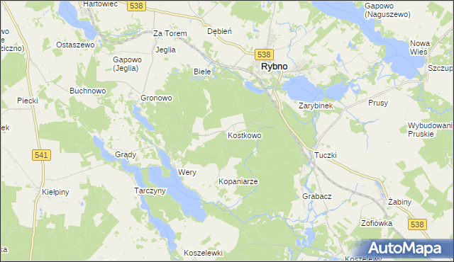 mapa Kostkowo gmina Rybno, Kostkowo gmina Rybno na mapie Targeo