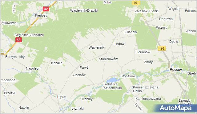 mapa Stanisławów gmina Lipie, Stanisławów gmina Lipie na mapie Targeo