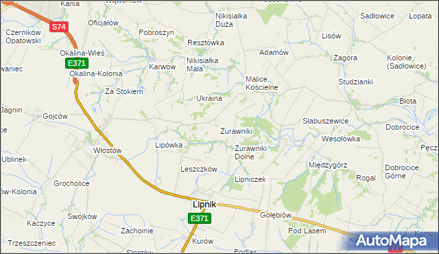 mapa Żurawniki gmina Lipnik, Żurawniki gmina Lipnik na mapie Targeo