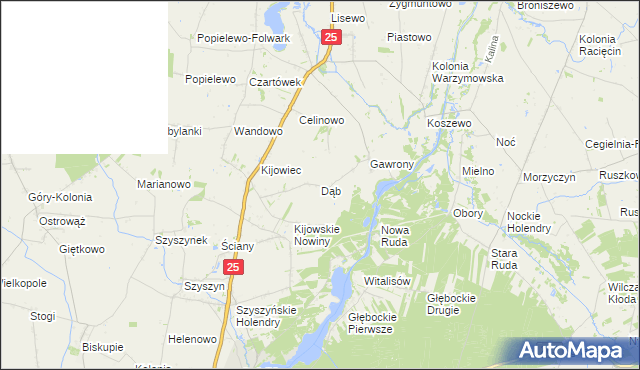 mapa Dąb gmina Skulsk, Dąb gmina Skulsk na mapie Targeo