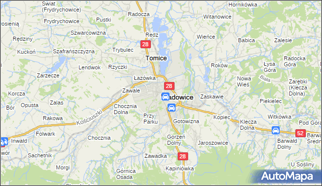 mapa Wadowice, Wadowice na mapie Targeo