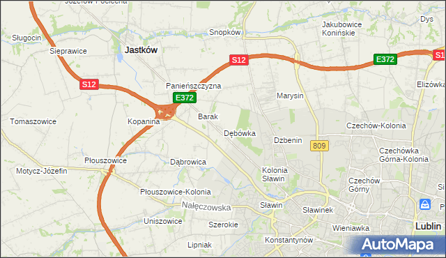mapa Dębówka gmina Jastków, Dębówka gmina Jastków na mapie Targeo