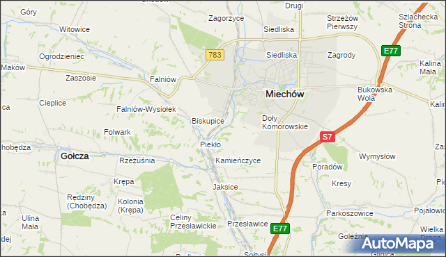 mapa Komorów gmina Miechów, Komorów gmina Miechów na mapie Targeo