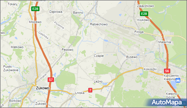 mapa Czaple gmina Żukowo, Czaple gmina Żukowo na mapie Targeo