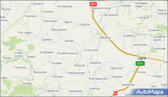 mapa Grocholice gmina Lipnik, Grocholice gmina Lipnik na mapie Targeo