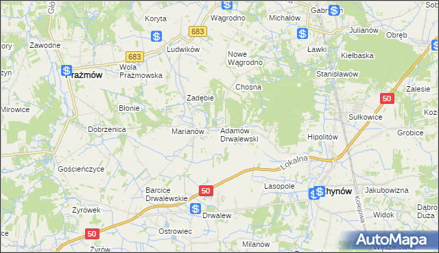 mapa Adamów Drwalewski, Adamów Drwalewski na mapie Targeo