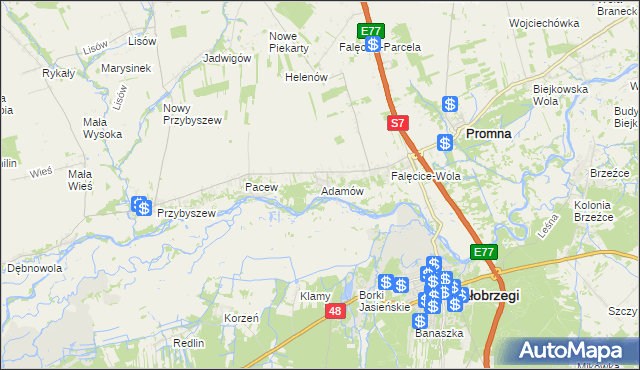 mapa Adamów gmina Promna, Adamów gmina Promna na mapie Targeo