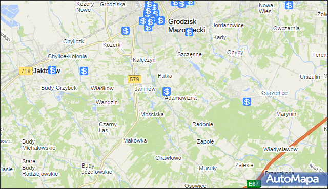 mapa Adamowizna gmina Grodzisk Mazowiecki, Adamowizna gmina Grodzisk Mazowiecki na mapie Targeo