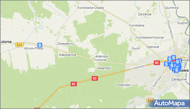 mapa Adampol Kolonia, Adampol Kolonia na mapie Targeo