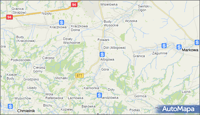 mapa Albigowa, Albigowa na mapie Targeo
