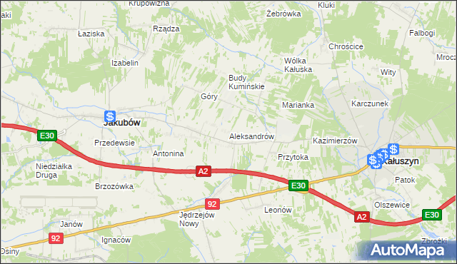 mapa Aleksandrów gmina Jakubów, Aleksandrów gmina Jakubów na mapie Targeo