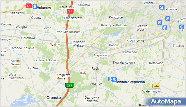 mapa Augustów gmina Kowala, Augustów gmina Kowala na mapie Targeo