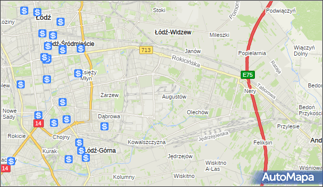 mapa Augustów gmina Łódź, Augustów gmina Łódź na mapie Targeo