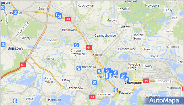 mapa Babice gmina Oświęcim, Babice gmina Oświęcim na mapie Targeo