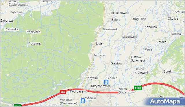 mapa Baczków gmina Bochnia, Baczków gmina Bochnia na mapie Targeo