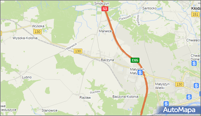 mapa Baczyna gmina Lubiszyn, Baczyna gmina Lubiszyn na mapie Targeo