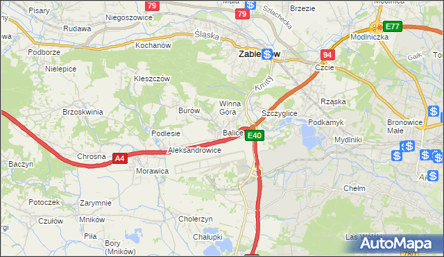 mapa Balice gmina Zabierzów, Balice gmina Zabierzów na mapie Targeo