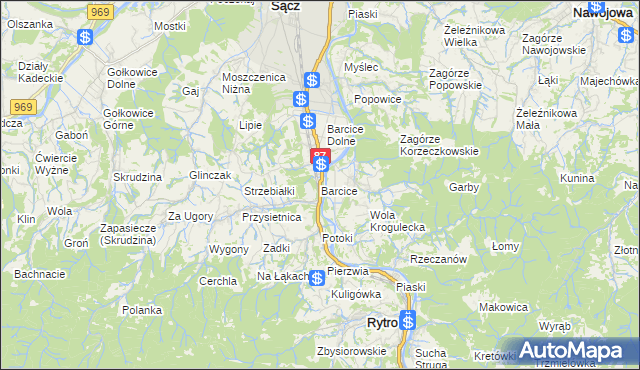 mapa Barcice gmina Stary Sącz, Barcice gmina Stary Sącz na mapie Targeo