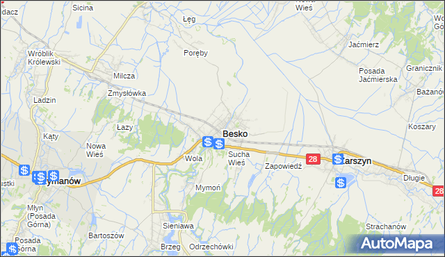mapa Besko, Besko na mapie Targeo