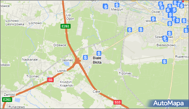 mapa Białe Błota powiat bydgoski, Białe Błota powiat bydgoski na mapie Targeo