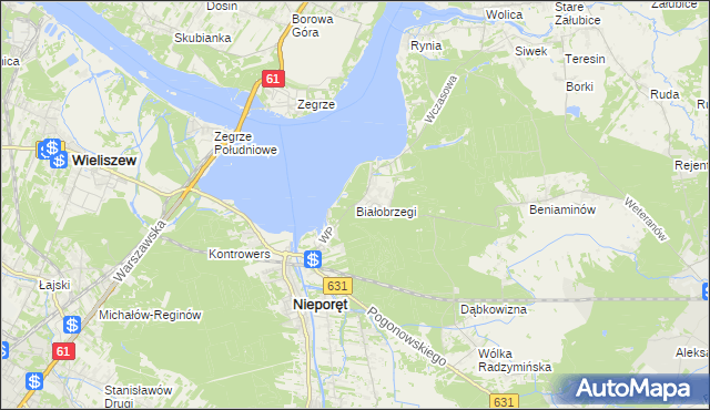 mapa Białobrzegi gmina Nieporęt, Białobrzegi gmina Nieporęt na mapie Targeo