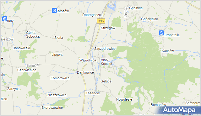 mapa Biały Kościół gmina Strzelin, Biały Kościół gmina Strzelin na mapie Targeo