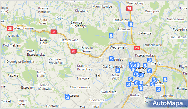 mapa Biczyce Dolne, Biczyce Dolne na mapie Targeo
