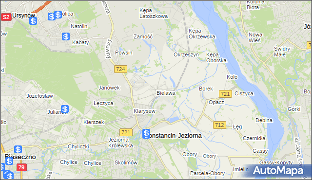 mapa Bielawa gmina Konstancin-Jeziorna, Bielawa gmina Konstancin-Jeziorna na mapie Targeo