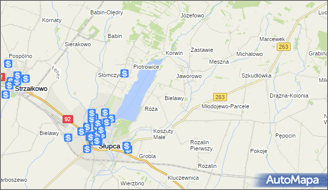 mapa Bielawy gmina Słupca, Bielawy gmina Słupca na mapie Targeo