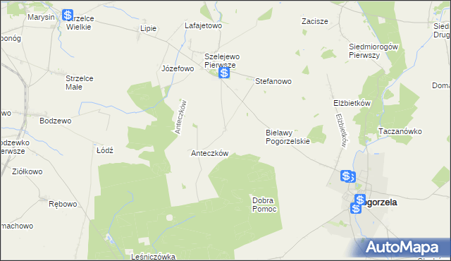 mapa Bielawy Szelejewskie, Bielawy Szelejewskie na mapie Targeo