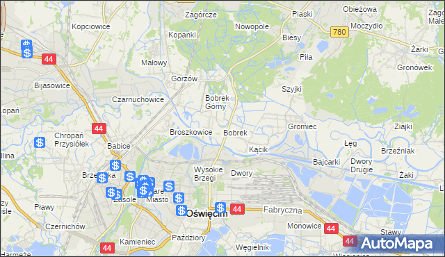 mapa Bobrek gmina Chełmek, Bobrek gmina Chełmek na mapie Targeo
