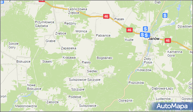 mapa Bogdaniec gmina Janów, Bogdaniec gmina Janów na mapie Targeo