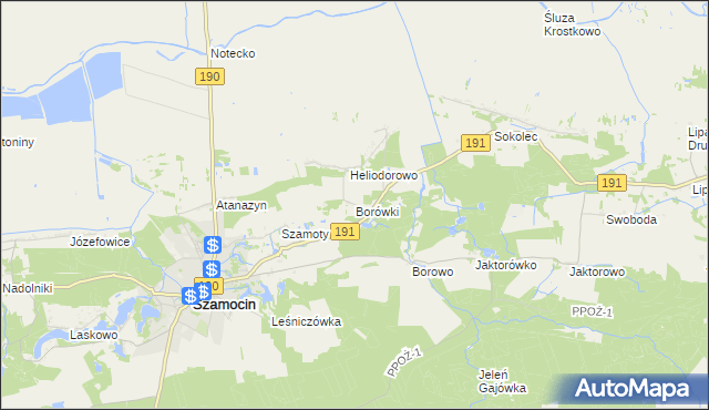 mapa Borówki gmina Szamocin, Borówki gmina Szamocin na mapie Targeo